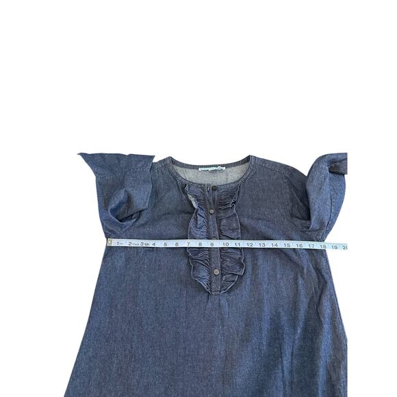Draper James Dress Bell Sleeve Button Front Denim Chambray Ruffle Shift Size 6 - Picture 10 of 12